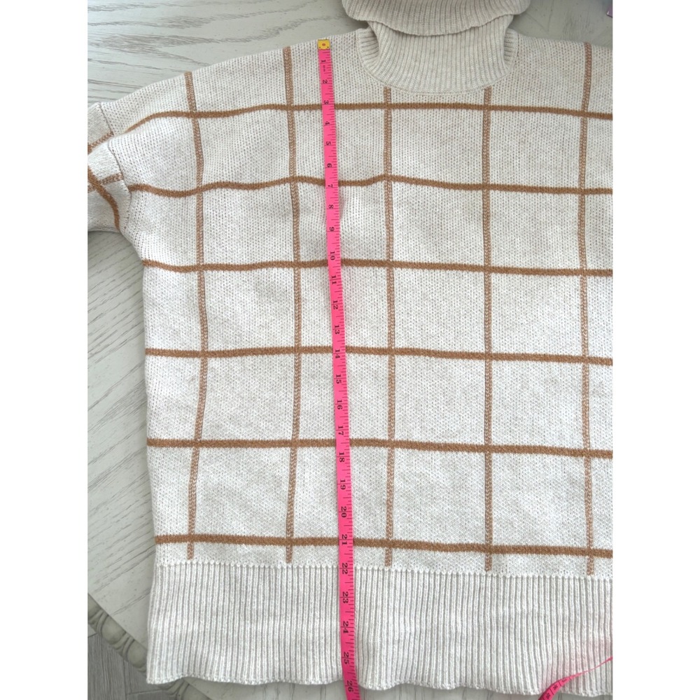 Madewell Windowpane Turtleneck Sweater Cream Tan Merino Wool Blend M - Picture 8 of 9